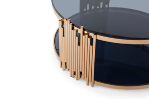 Boquot Modern Smoked Glass & Rosegold Round Coffee Table