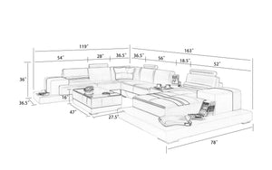 Halsey Modern U-Shape Leather Sectional with Console Table