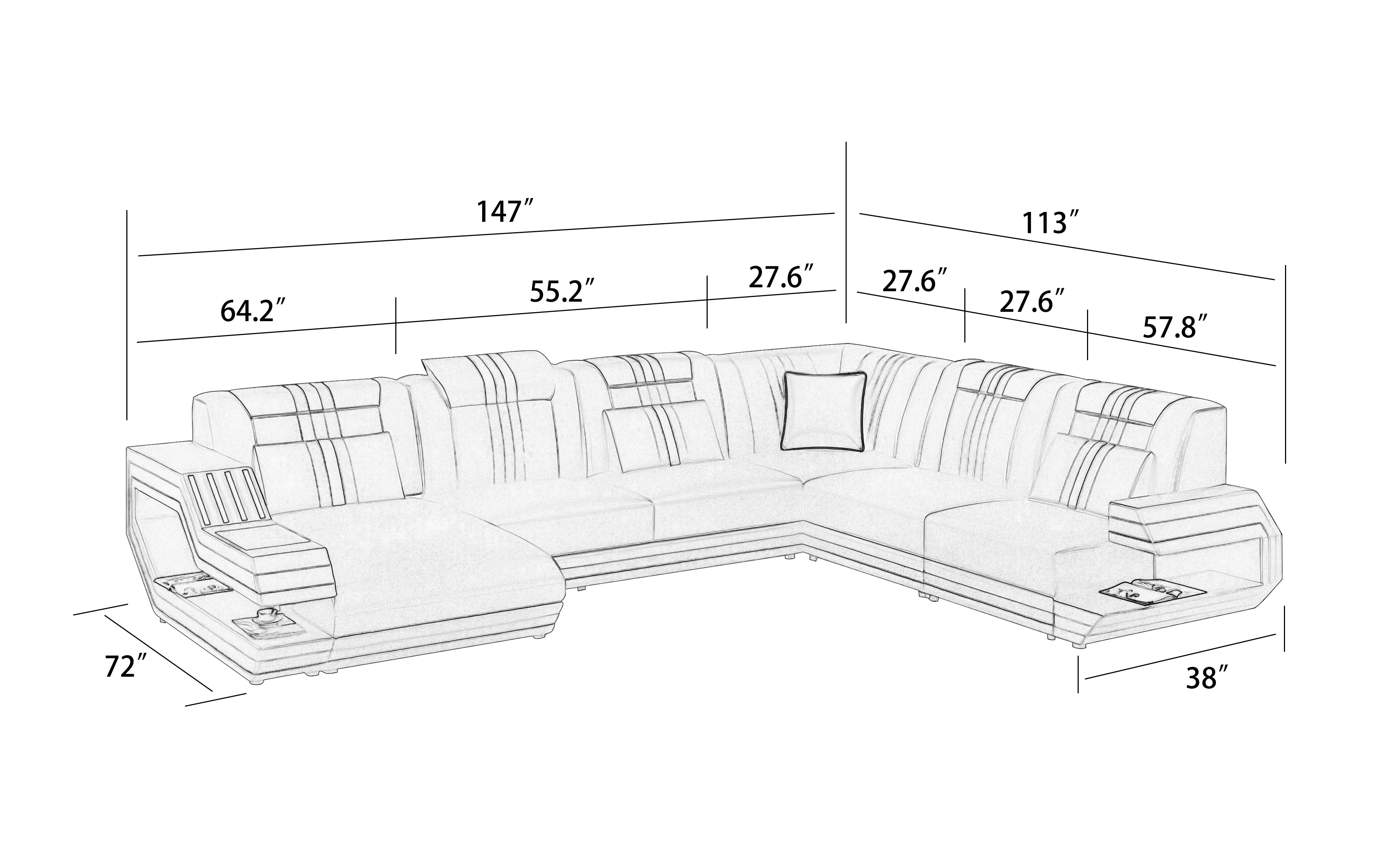 Celine Modern Leather Sectional with LED Light