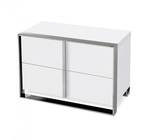 Apede Modern White & Stainless Steel Nightstand