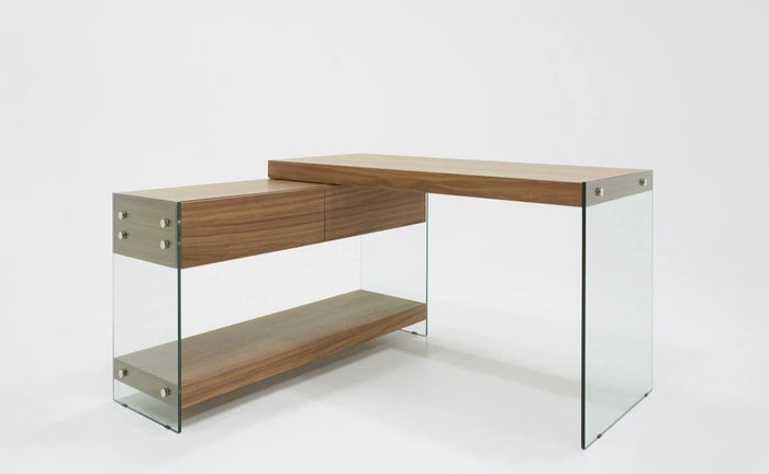 Lucop Modern Walnut & Glass Desk