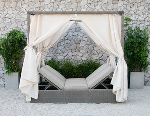 Miya Outdoor Beige Canopy Sunbed