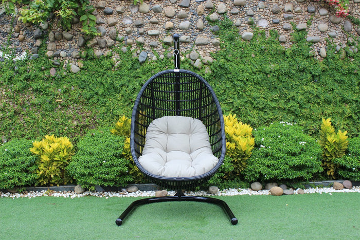 Holiman Outdoor Black & Beige Hanging Chair