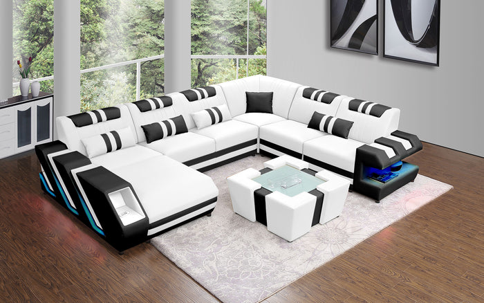 Neptune Modern Leather Sectional with LED Light